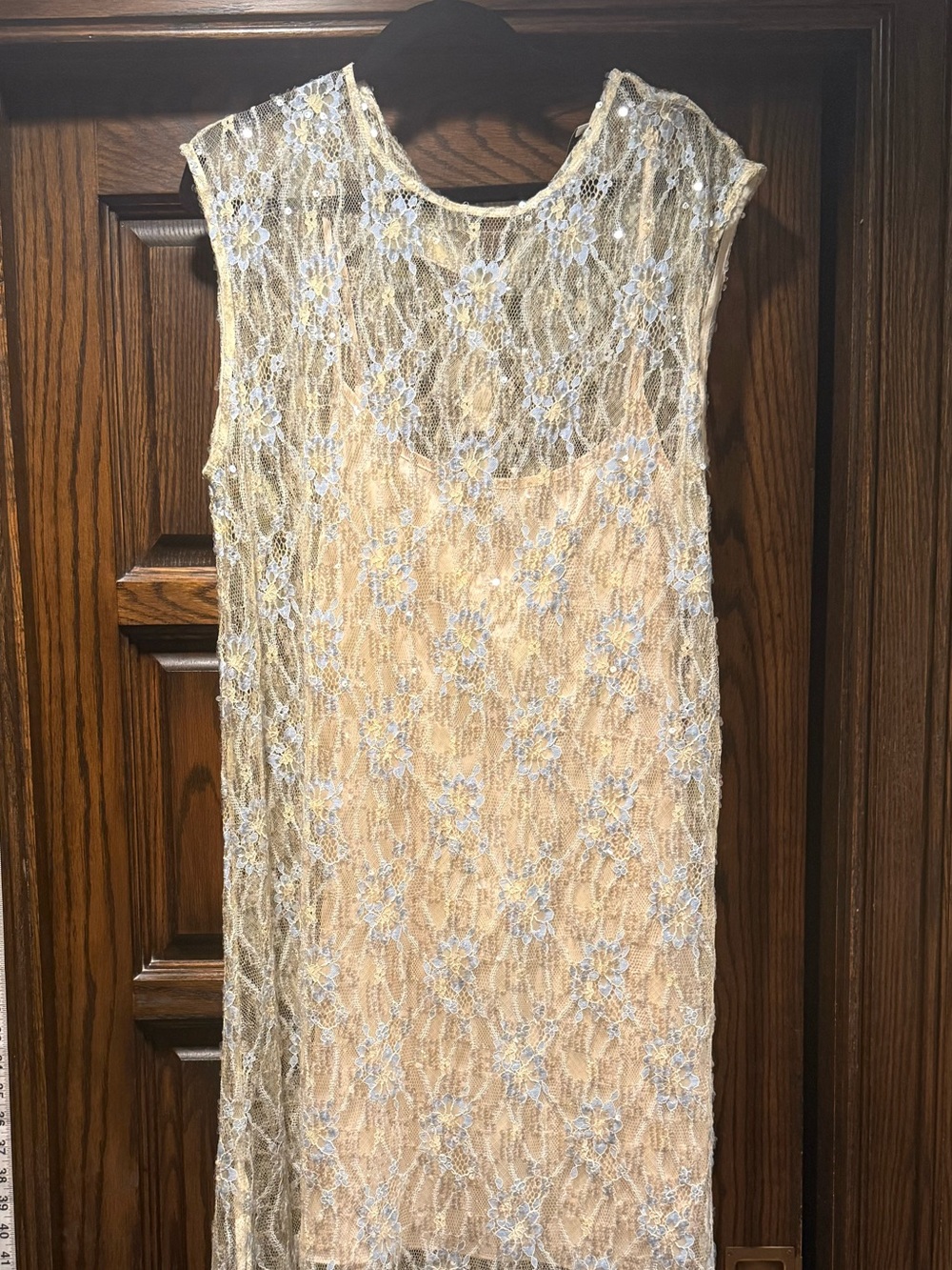 Anthropologie Ivory and Light Blue Beaded Lace Maxi Dress - Picture 5 of 5